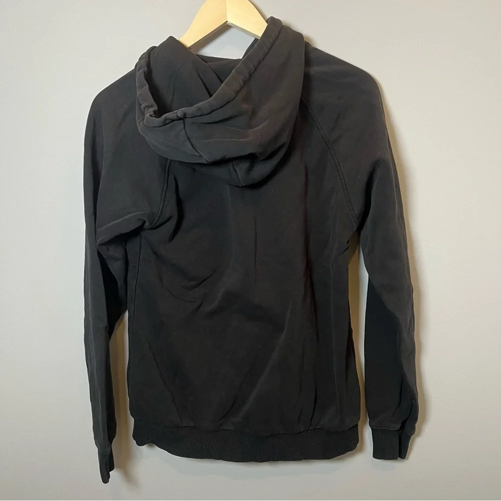 Adidas Tre-Foil Hoodie Men’s S Black Gray Sweatshirt Spell Out Big Logo Pullover
